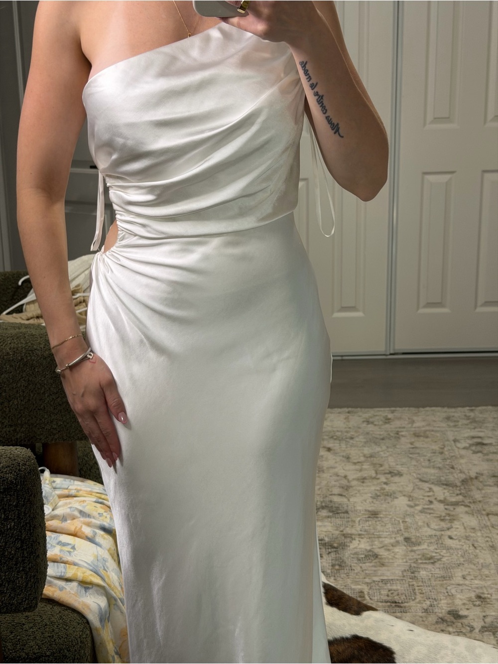 Silk-Look One-Shoulder White Evening Dress